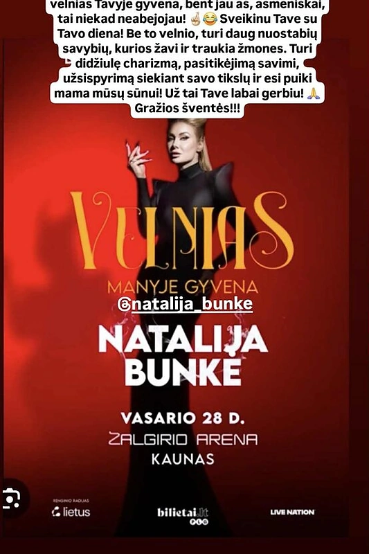 Danieliaus Bunkaus sveikinimas Natalijai / Soc. tinklų nuotr.