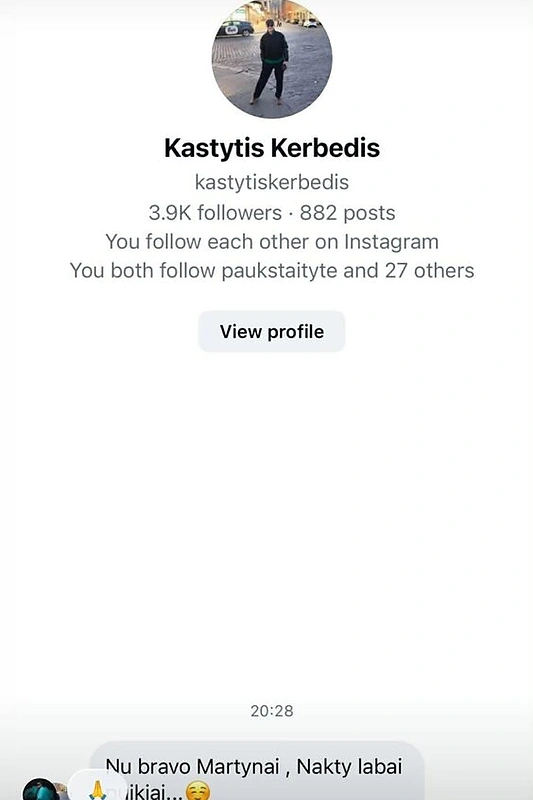 Kastyčio Kerbedžio žinutė Martynui Kavaliauskui / Soc. tinklų nuotr.