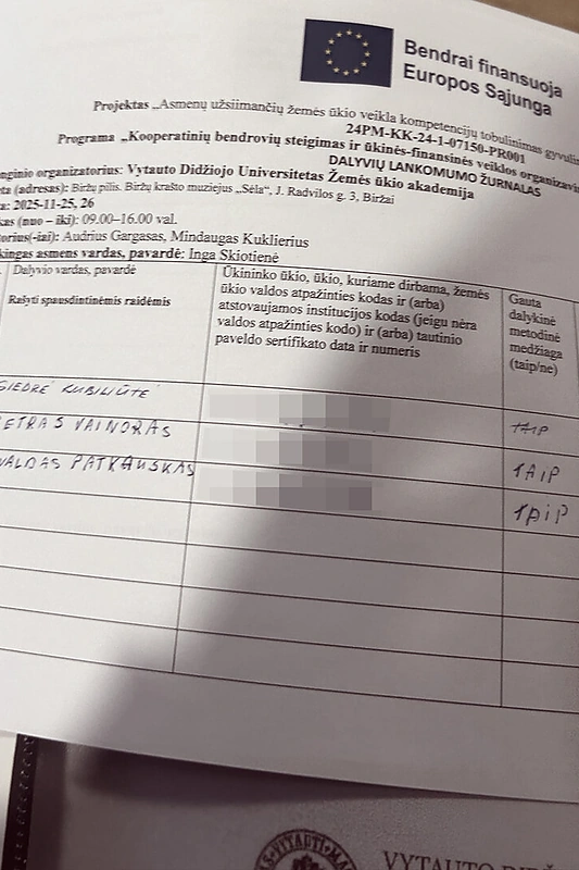 Dalyvių lankomumo žurnalas / Lina Zaveckytė nuotr.