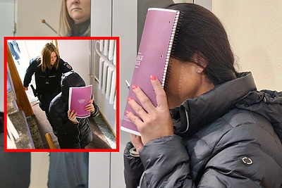 Teismas ėmė nagrinėti Justinos Gaigalaitės skundą dėl suėmimo: į posėdį pristatyta įtariamoji vėl slėpė veidą