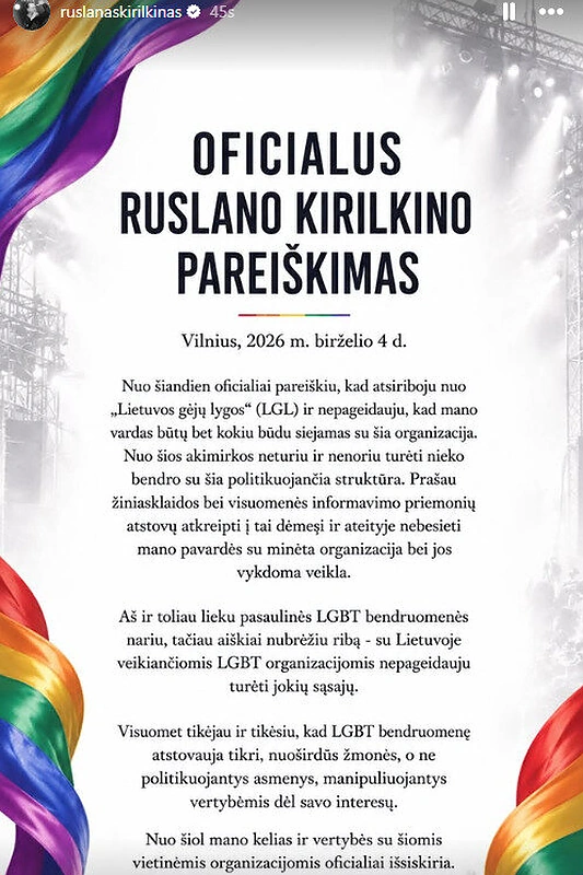 Ruslano Kirilkino pareiškimas / „Instagram“ nuotr.