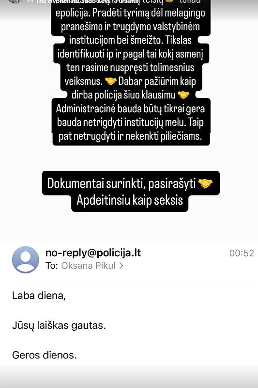 Oksanos Pikul įrašas / „Instagram“ nuotr.