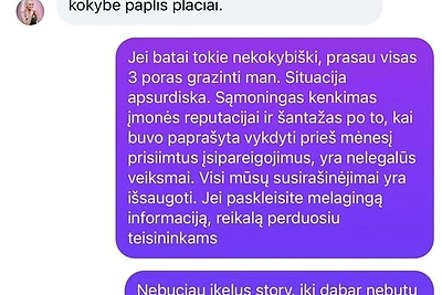 Verslininkės paviešintos žinutės / „Facebook“ nuotr.