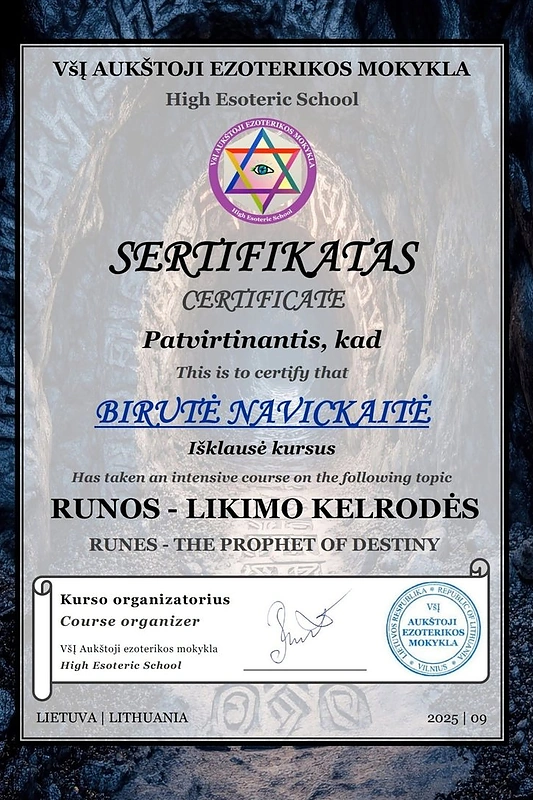 Birutės Navickaitės sertifikatas / Asmeninio albumo nuotr.