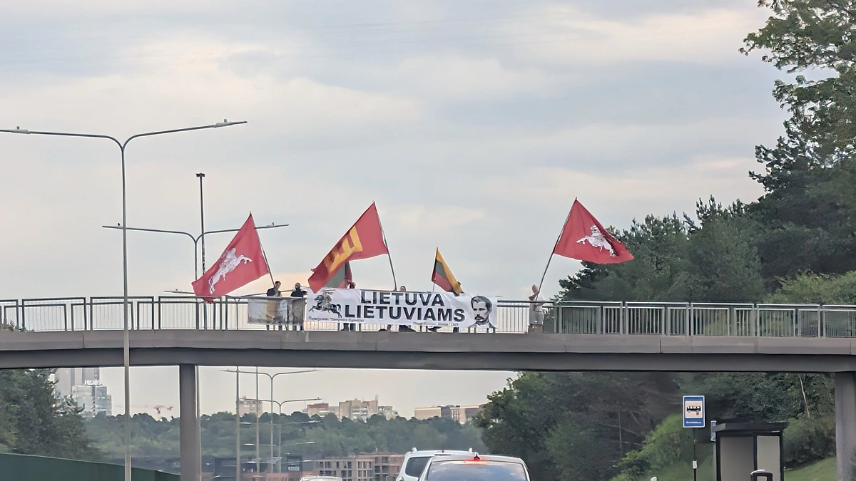 Vilniaus gyventojus nustebino ant Lazdynų tilto iškabinti plakatai / 15min skaitytojo nuotr.