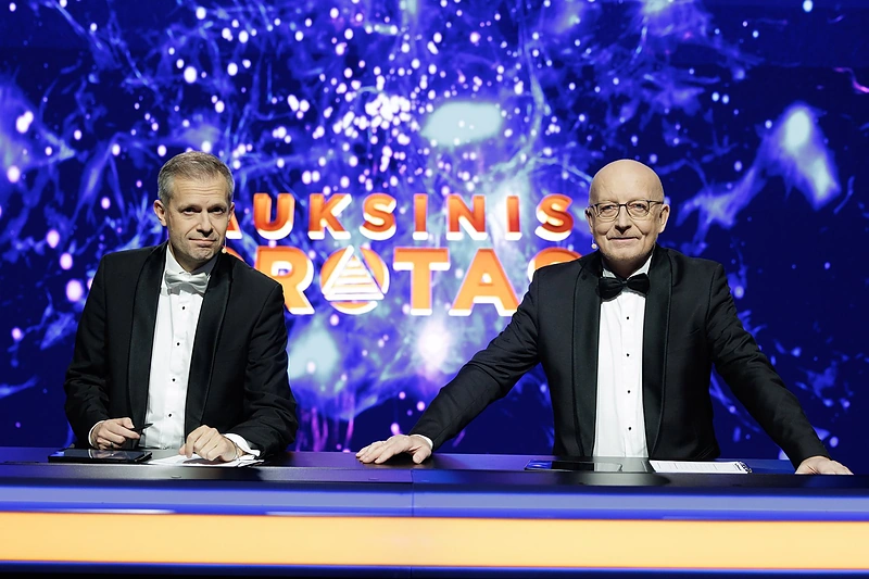 Žaidimo „Auksinis protas“ vedėjai Andrius Tapinas ir Arūnas Valinskas / V.Skaraičio (LRT) nuotr.
