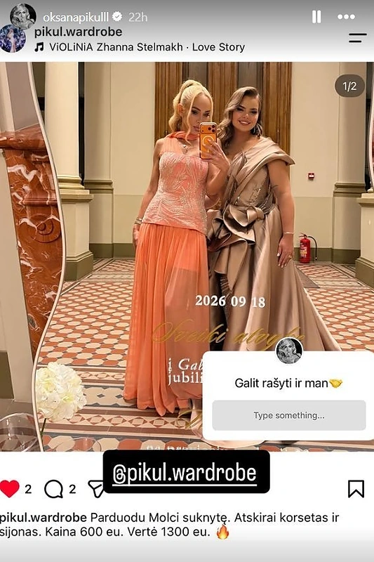 Oksana Pikul parduoda suknelę / „Instagram“ nuotr.